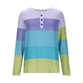 thumbnail image 5 of Arnsht Womens Striped T Shirts Color Blocked V Neck Long Sleeve Strip Pullover Casual Layer Top Fall Winter Y2K Shirts Blue L, 5 of 6