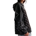 thumbnail image 2 of Sudadera con Capucha Extragrande para Mujer, con Bordado Floral, Bloques de Color, Deshilachada, Larga Negro M, 2 of 8