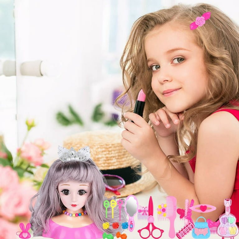 Cheap 35Pcs/set Kids Hairdressing Makeup Doll Half-Length Doll Set Toys  Real Hair Stylist Toys with Hair Dryer Accessories