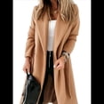 thumbnail image 2 of Chaqueta Clásica de Mujer con Solapa, Larga, Abertura Frontal y Cinturón, Abrigo Extra de Lana Caqui M, 2 of 6