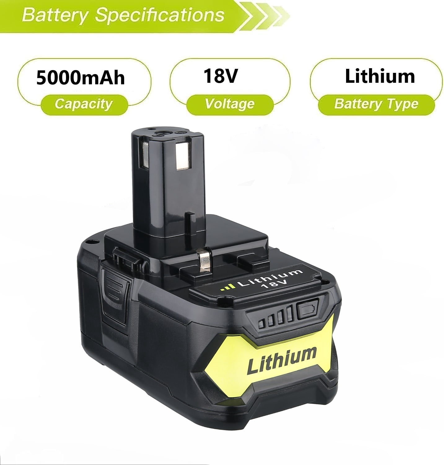 18V 5.0Ah Replacement Battery for Ryobi 18V P102 P103 P105 P107 P108 P109 Compatible with 18V ONE+ system cordless power tools