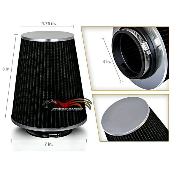 BLACK 4" 102mm Inlet Truck Air Intake Cone Replacement Quality Dry Air Filter