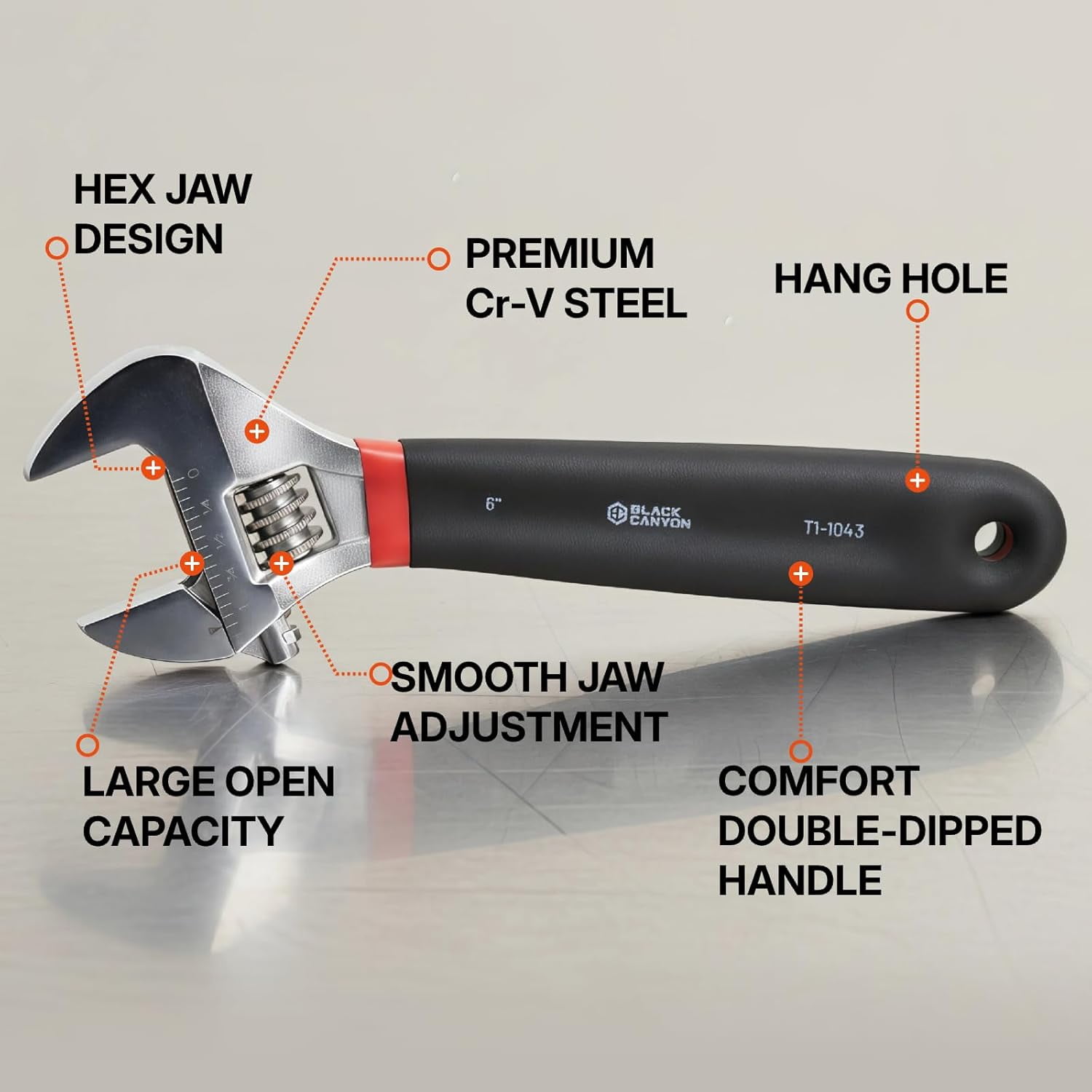 MKEUDQ-8" Adjustable Wrench, 1-3/16" Jaw Capacity, Superior Cr-V Steel, Hex Jaw design, Smooth Jaw Adjustment, w/Comfort Grip, Fits home fixes, pipe installation, garage tasks