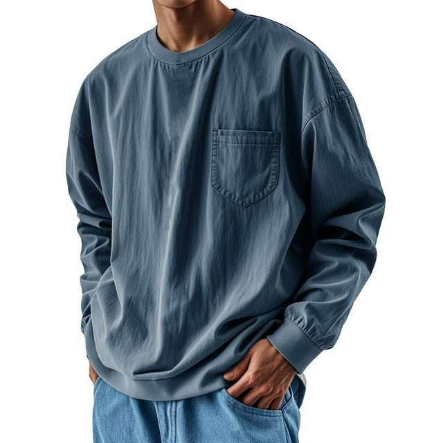 ylioge T-Shirts Grande Taille pour Hommes avec Poche Manches Longues Grande Taille P-4X T-Shirts Décontractés Chandail Col Rond Basique Chandails en Molleton Tops