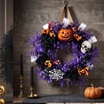 thumbnail image 4 of Artificial Halloween Wreath with Pumpkin, Skull, Black Rose, Spider Web and Purple Foliage | Spooky Fall Wreath with Burlap Hanging Loop for Home Porch Wall Party Decor, 4 of 7