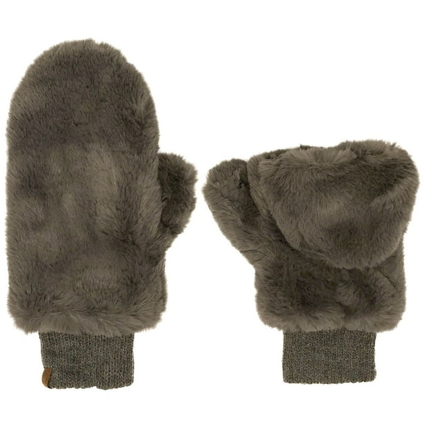 C.C - CC Soft Faux Fur Fuzzy Lined Flip Up Down Top Fingerless Mitten 