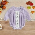 thumbnail image 2 of Staki Baby Long Sleeve Bodysuit Baby Girl Outfit Romper Long Sleeve Smocked Bodysuit Cute Fall Clotthes(Purple,0-3 Months), 2 of 5
