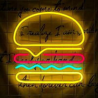 1 pieza de letrero de neón con forma de hamburguesa, luz decorativa para pared, luz fría, letrero de neón USB para fiesta, bar, club, cumpleaños, 35 x 35 cm