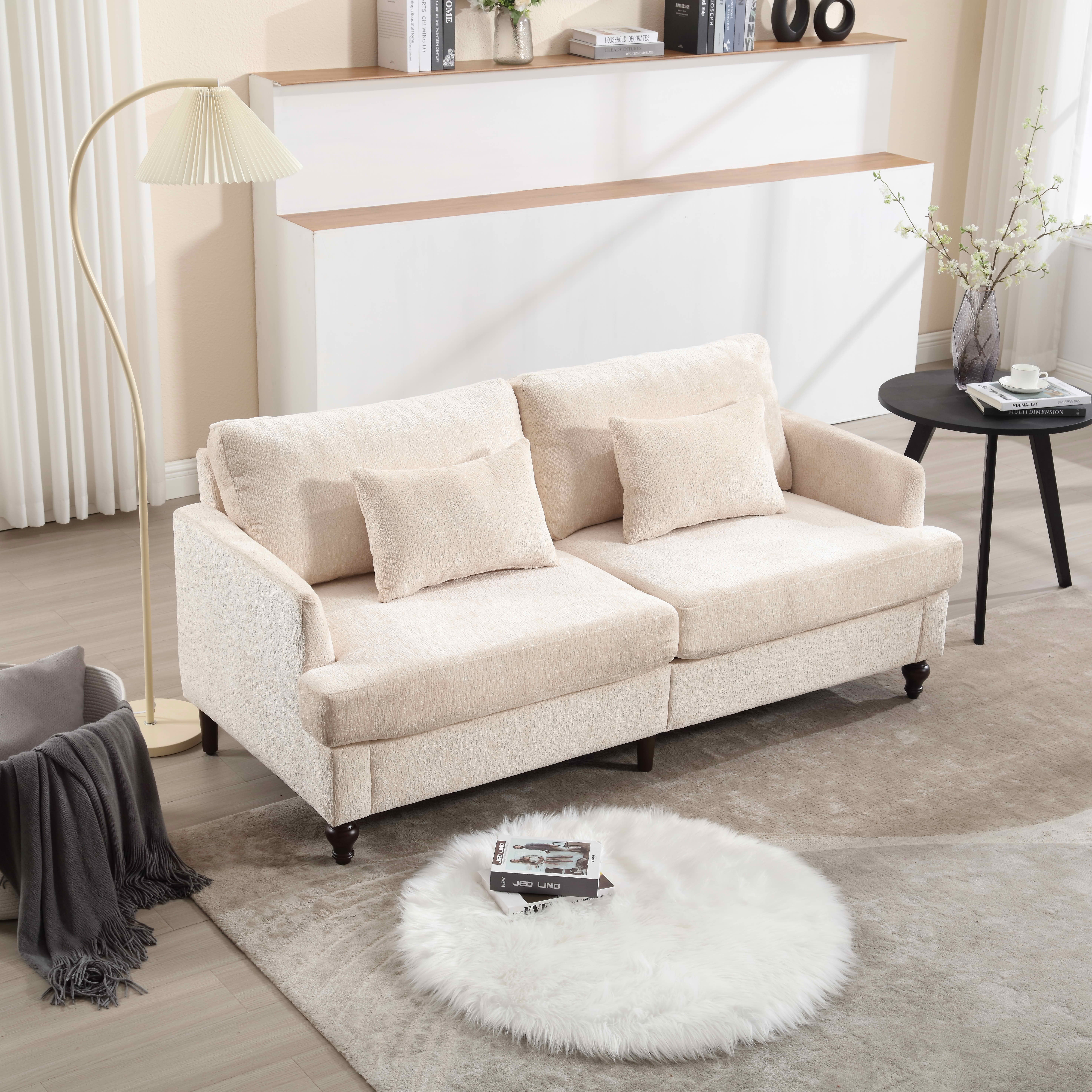 MAYEERTY Mid-Century Chenille 2-Seater Loveseat, Comfy Deep Seat Sofa with Brown Wood Feet for Small Living Room & Bedroom