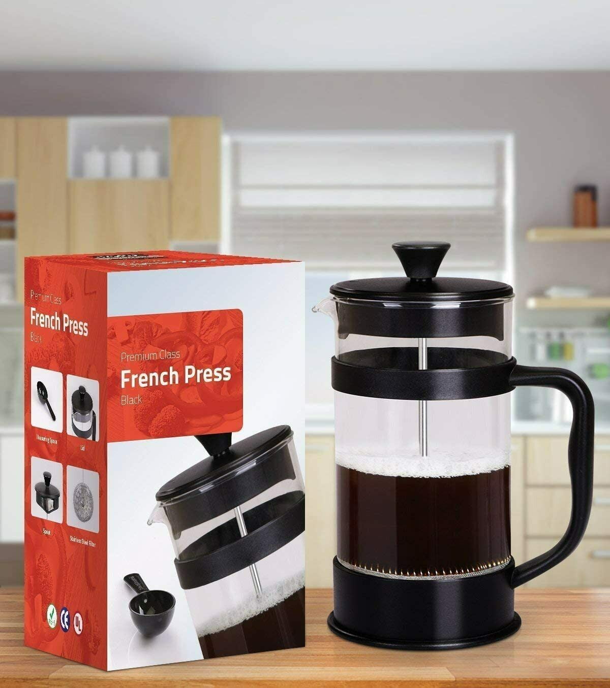 French Press Coffee Maker 50 Oz – Insulated Coffee Press Stainless Steel  304 Large – Double Wall & 4 Level Filtration System (1.5 Liter) – Black