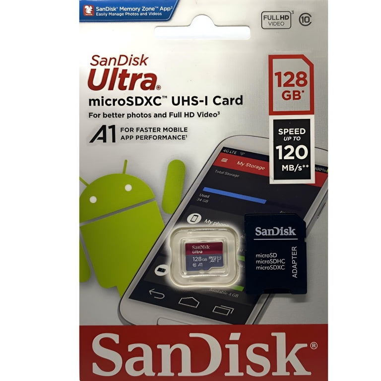 SanDisk, microSDXC Memory Card, 128GB, UHS-I, Class 10 - Walmart.com