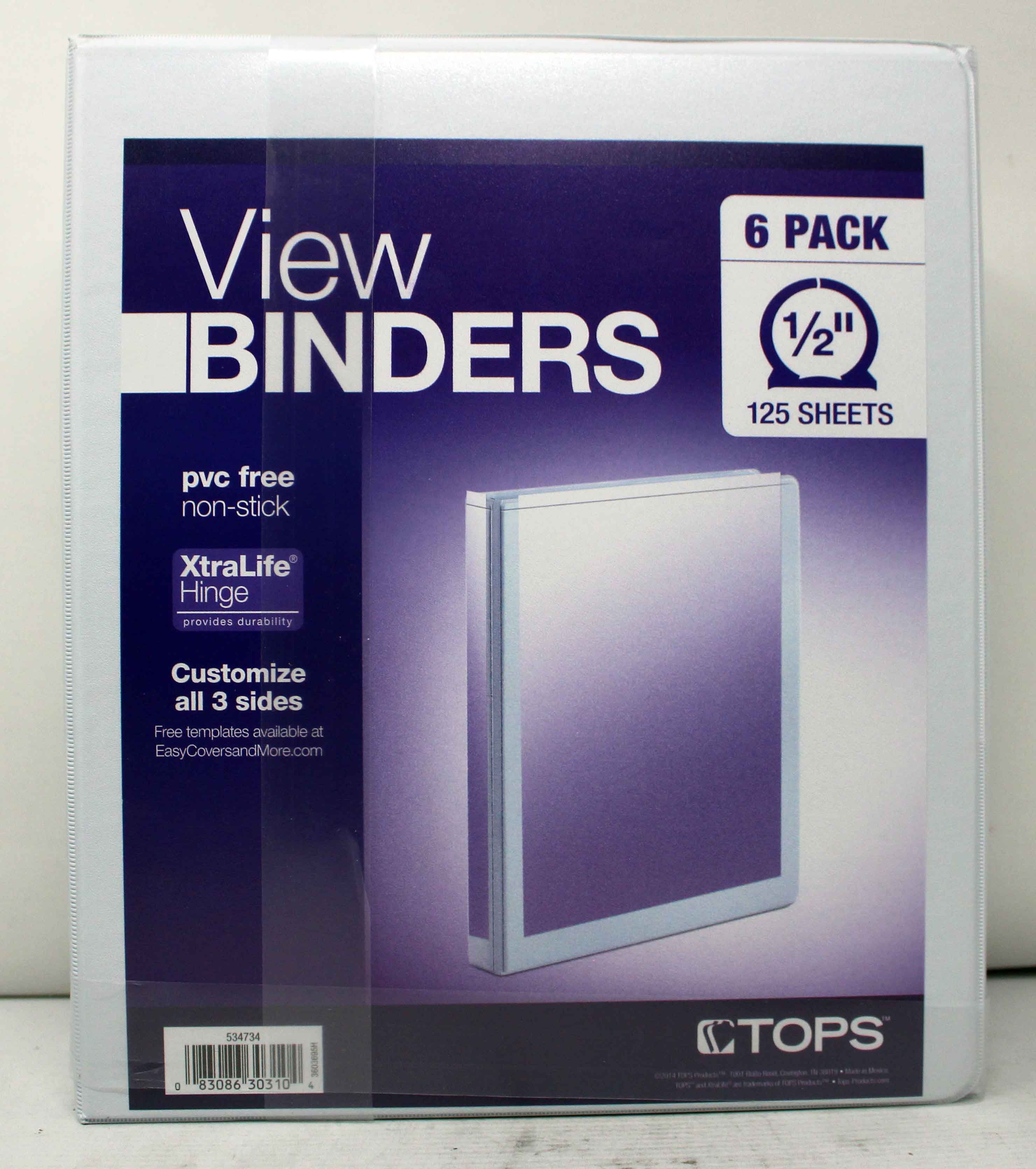 Tops View Binders White 1/2 Inch Customizable 6 Count