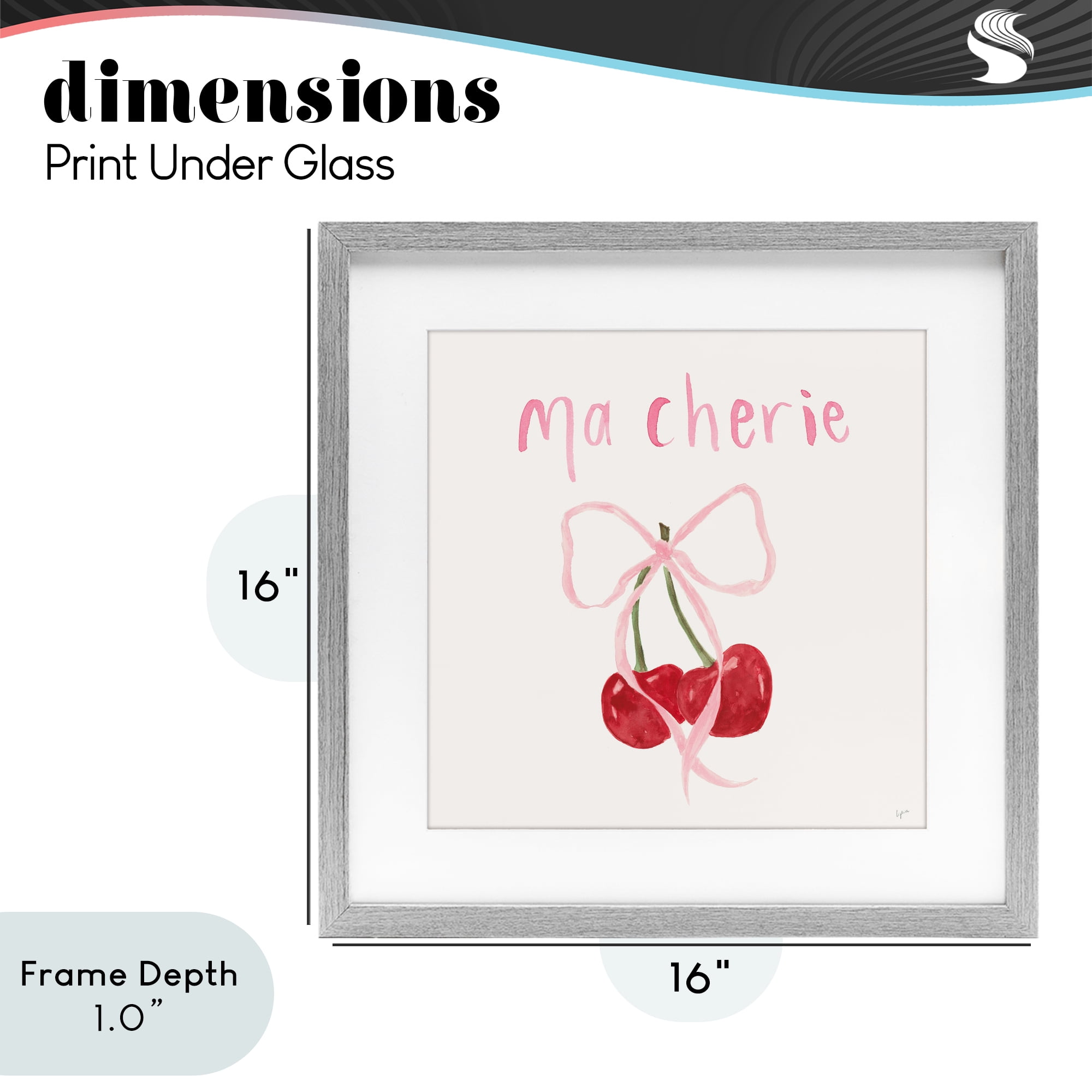 Stupell Industries Ma Cherie Ribboned Cherries Gray Framed Print Under Glass, design by Lucille Price