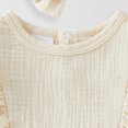 thumbnail image 5 of mgoYE Baby Girl Summer Clothes Newborn Outfit Ruffle Romper Infant Baby Dress Bow Headband Solid Cute Outfits Girls(Beige,6-12 Months), 5 of 7