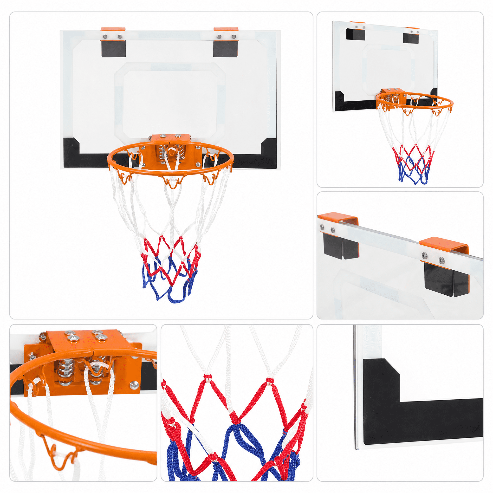 Over The Door Mini Basketball Hoop Set, Shatter-Resistant Acrylic Backboard with Metal Rim, Wall Mount Basketball Game for Home Office Bedroom Outdoor