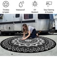thumbnail image 4 of Round Outdoor Rugs 6ft Waterproof Patio Plastic Straw Rug Reversible Camping Carpet Lightweight Indoor Area Rug for Picnic RV Camping Balcony Graden Beach Boho Porch Decor,Black and white, 4 of 9