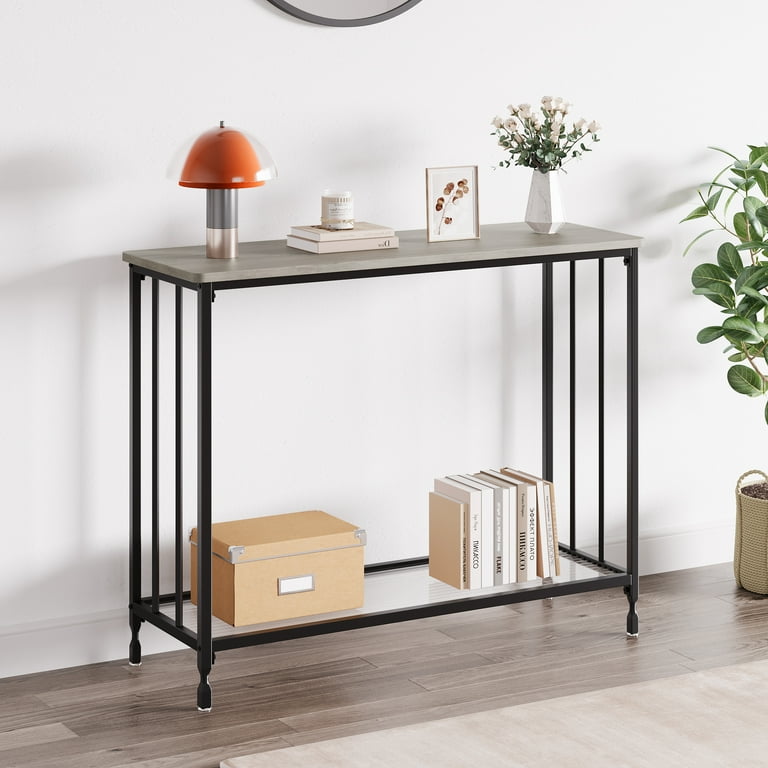 GymChoice Narrow Console Table 34 Inch Sofa Table with Adjustable Shelf 2 Tier Long Skinny Table for Hallway Entryway Living Room Foyer