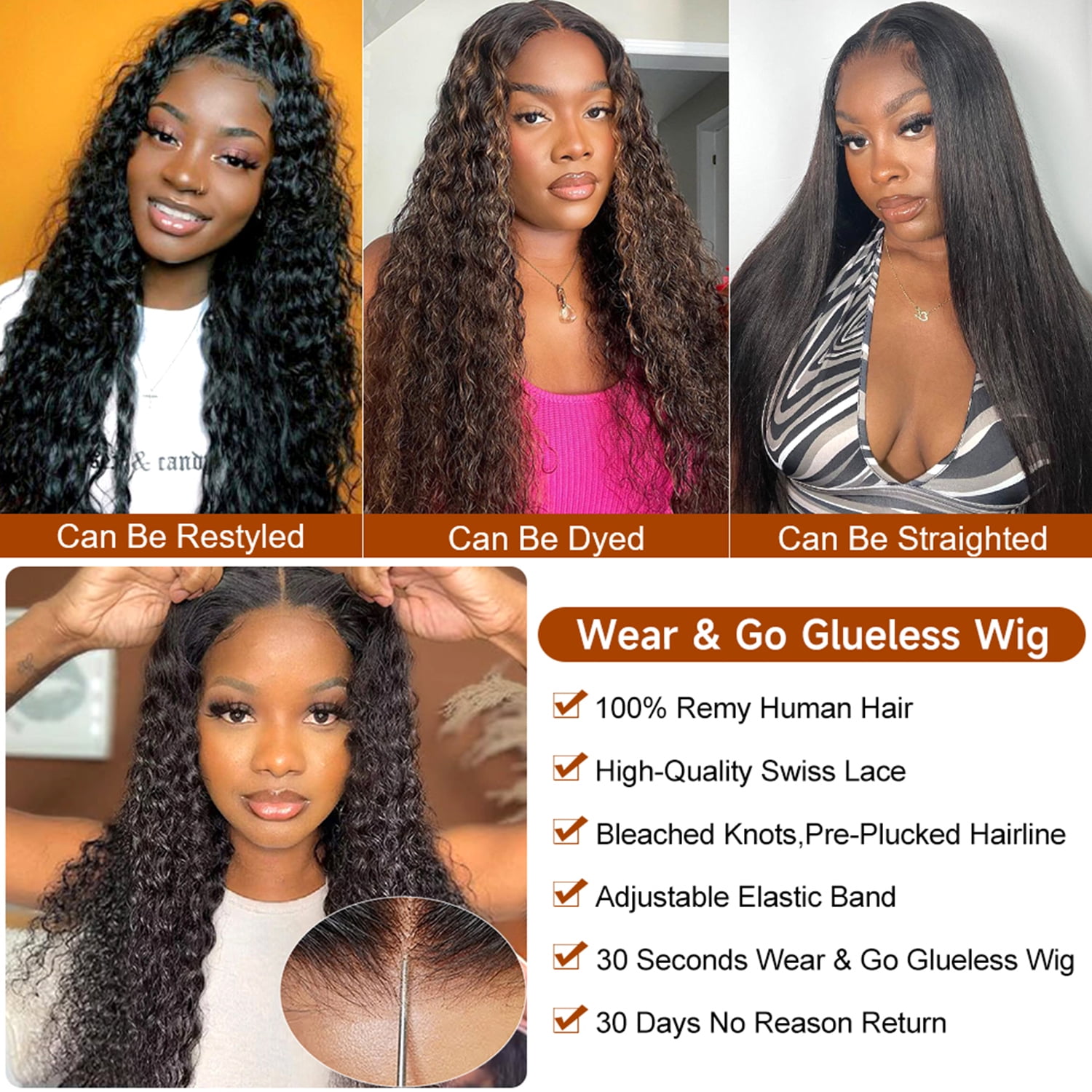 Ali Grace Wear and Go Glueless Wigs Human Hair Pre Plucked Pre Cut Lace 180% Density 5x5 HD Transparent Lace Closure Wigs No Glue Water Wave Lace Front Wigs 3 Seconds for Beginners 28 Inch
