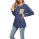 thumbnail image 1 of Camisas de Larga para Mujer, Cuello Redondo A Rayas, Corte Holgado, Camiseta de Bloques de Color Otoño 2025 con Bolsillo Tiras Azul Marino M, 1 of 10