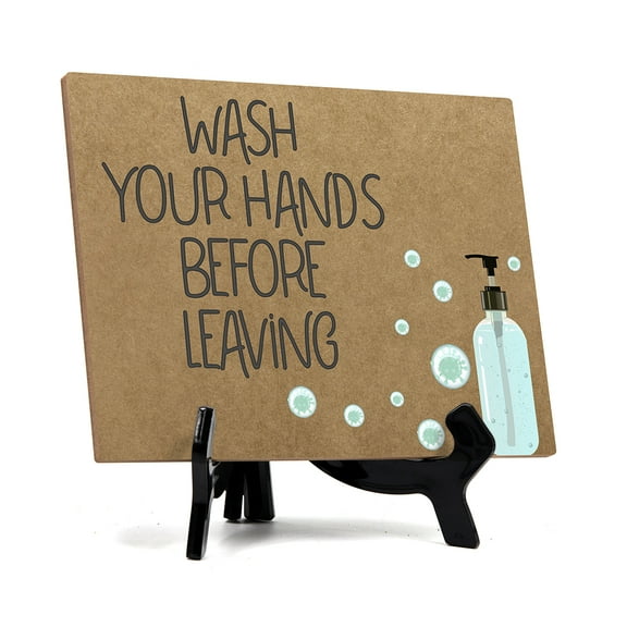 Signs ByLITA Wash Your Hands Before Leaving, Hygiene Sign, 6" x 8" (Tan)
