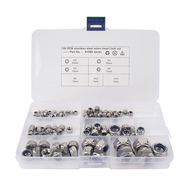 Kit Surtido De Tuercas Hexagonales Autoblocantes Tuerca De Acero Inoxidable Tuerca Hexagonal De Nailon De Acero Inoxidable Duradero Methold TO006443-00