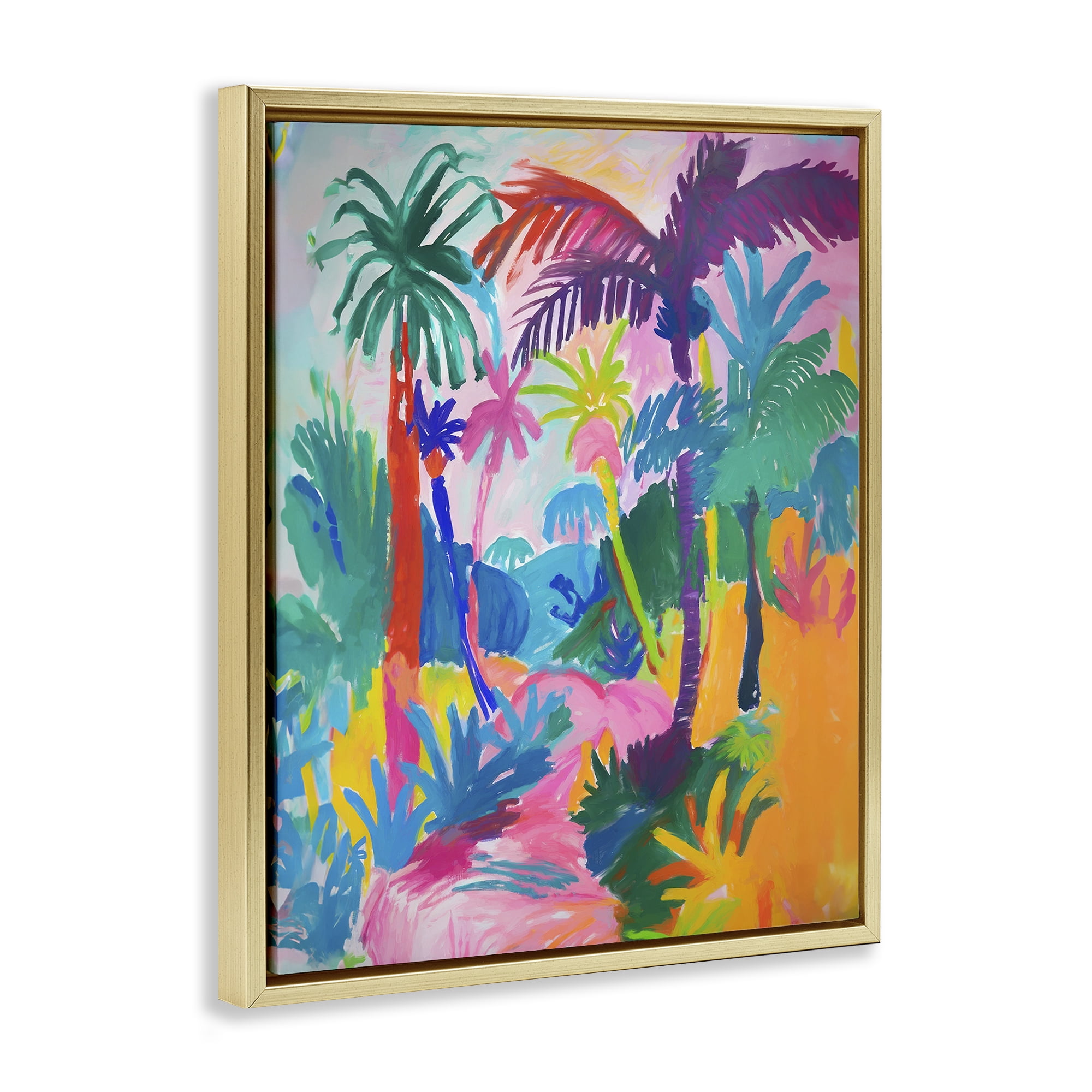 Stupell Industries Bold Palm Paradise Coastal Painting Gold Floater Framed Canvas Art Print Wall Art, 17 x 21