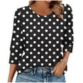 thumbnail image 2 of Rciityk Womens Tops 3/4 Sleeve T Shirts Casual Basic Crew Neck Button Sleeve Tunic Tops Summer Polka Dots Print Ladies Blouses, 2 of 8