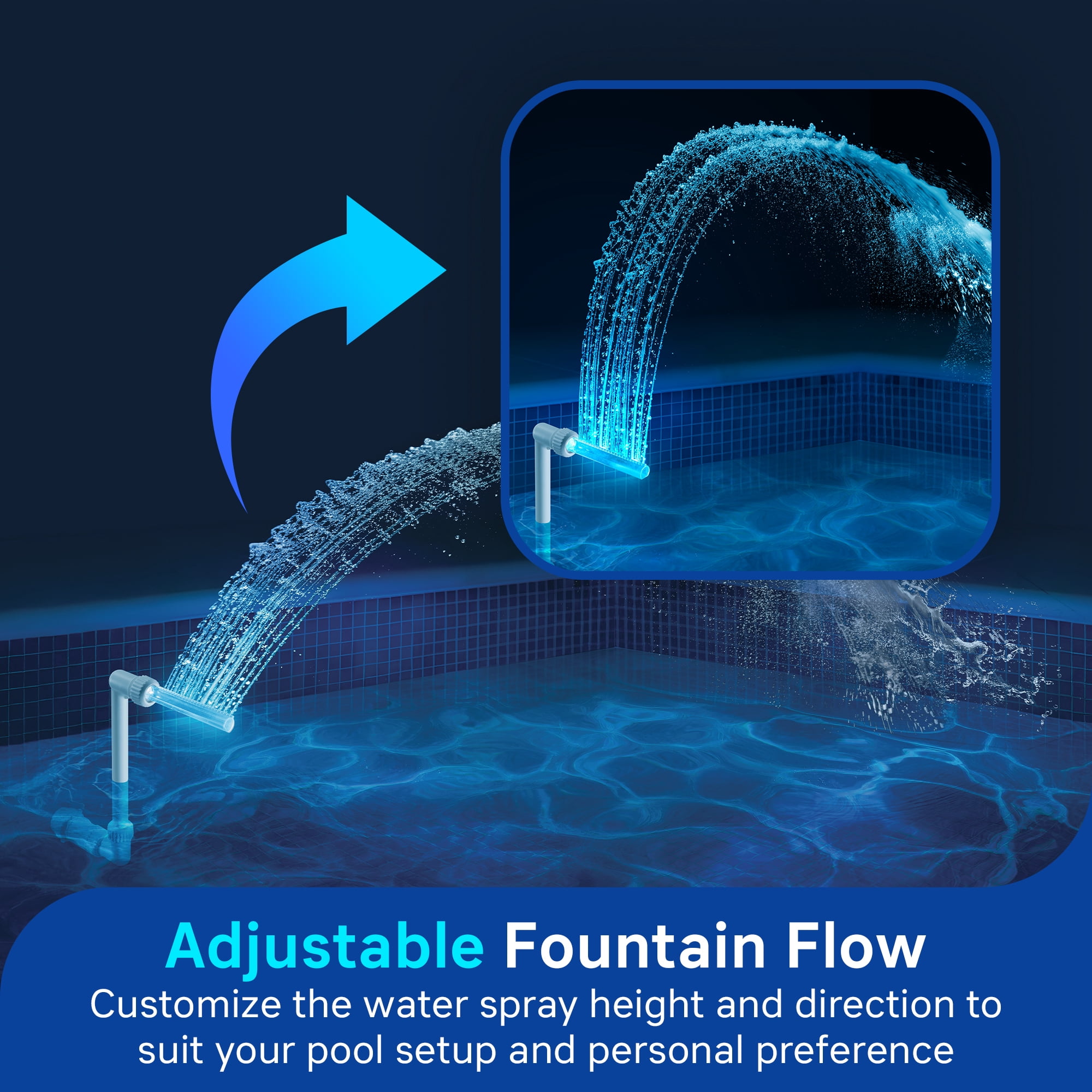 Merkury Innovations H-Glo Pool Fountain with Multicolor LED Light – Water-Powered, Adjustable Spray, Fits Most Pools