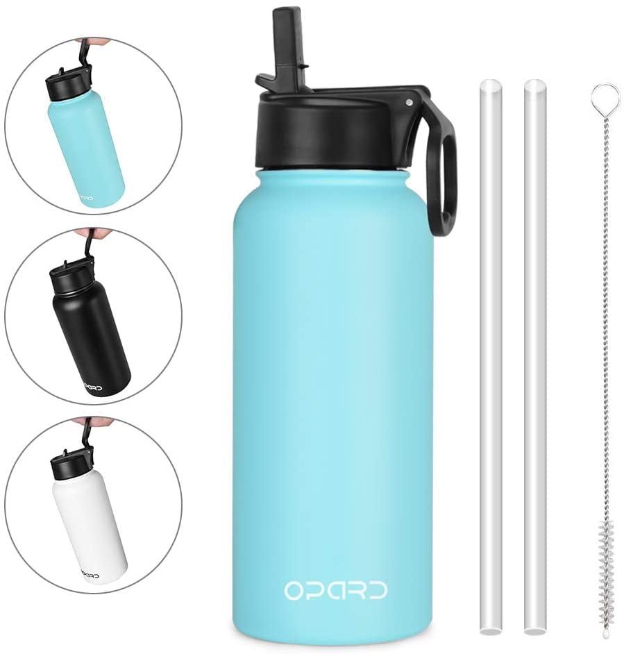 Stainless Steel Water Bottle with Straw Sports Flask Vacuum Insulated Bottle 600ML Double Walled and BPA Free Drinks Bottle with 3 Different Lids for Work Black Gym Travel and Sports