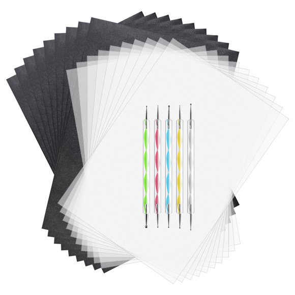 ASTARON 150 hojas de papel de copia y papel de calco negro con 5 lápices de grabado en relieve, juego de herramientas, papel de transferencia de carbón para calcar sobre tela de madera