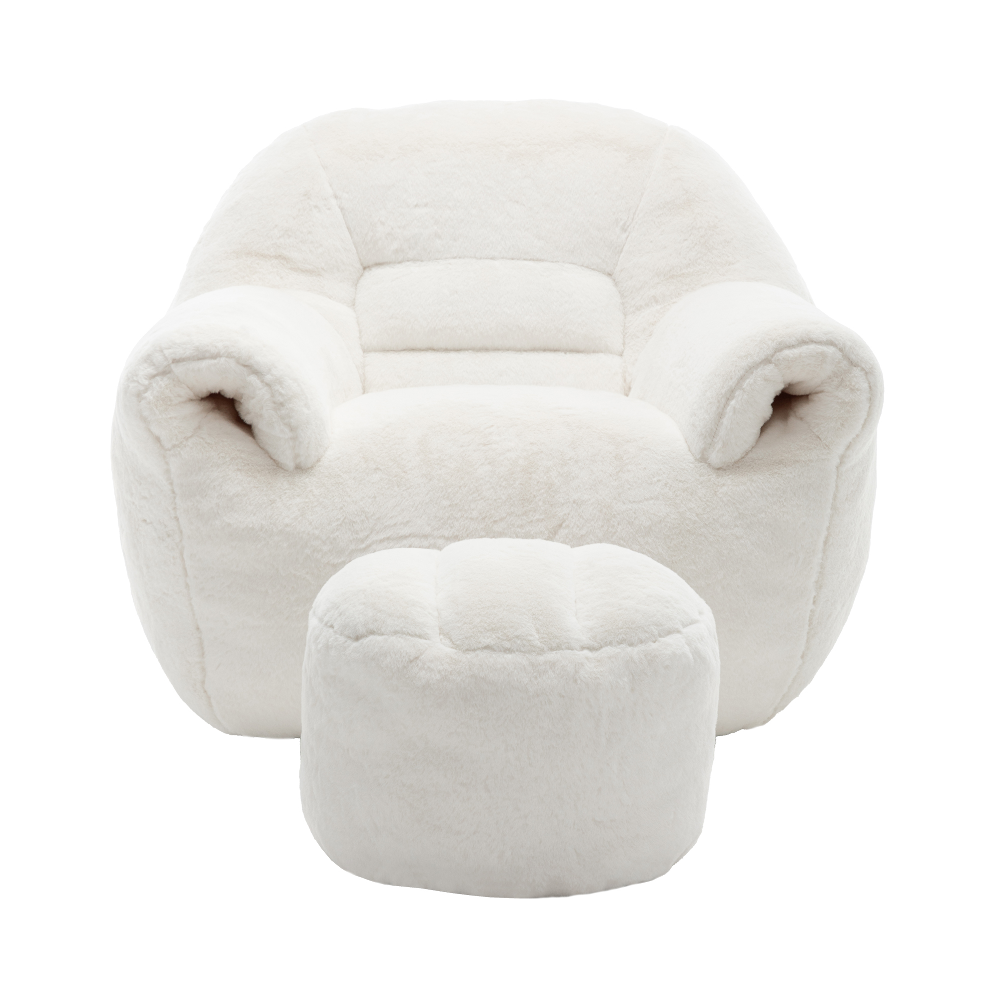 Bean Bag Chair, Comfy Bean Bag Sofa with Back Support, With Footstool,Faux Fur Bean Bag Chair for Adults and Kids, Stuffed Floor Sofa for Living Room, Bedroom,White