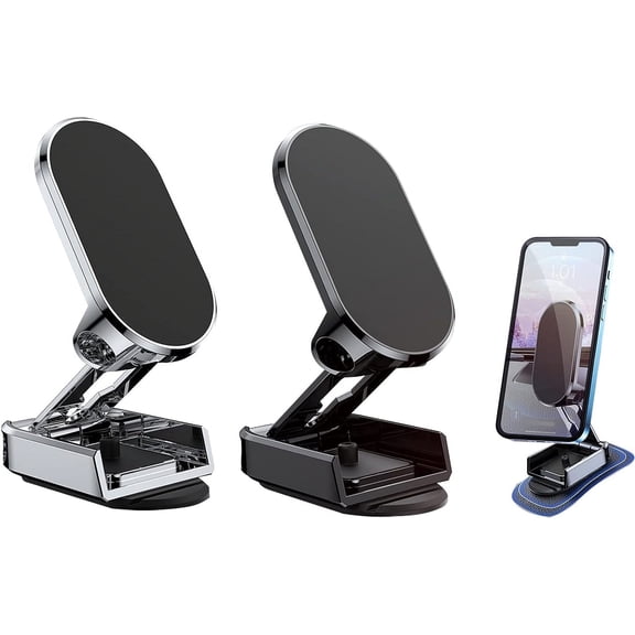 Folding Magnetic Car Phone Holder,2023 New Alloy Folding Magnetic Car Phone Holder,360° Magnetic Car Phone Holder,Magnetic Car Phone Holder Bracket Foldable Dashboard Stand,Black&Silver