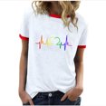 thumbnail image 2 of Offres des Fêtes Iumwxz Tunique Décontractée à Garniture Côtelée T-Shirt Coupe Classique Chemises pour Femmes Blouse Graphique Cœur Manches Courtes Col Rond Blouse pour Dames Articles en Liquidation Faire du Magasinage, 2 of 4