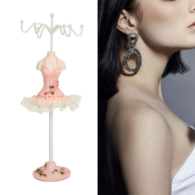 Support de Bijoux en Forme de Robe de Princesse, Présentoir de Bijoux Boucles d'Oreilles Collier Support de Robe de Princesse Présentoir en Résine Modèle Humain Organisateur de Bijoux Support de Robe