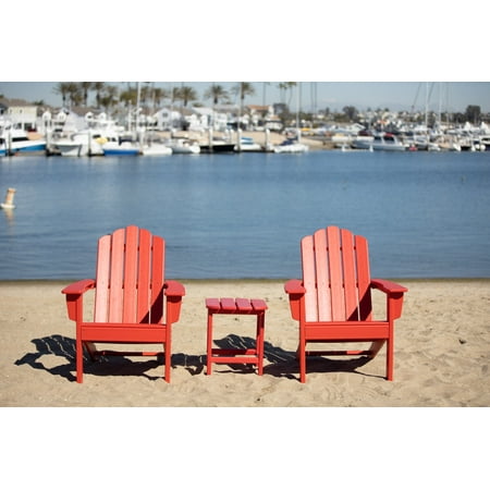 LuXeo Marina Red Poly Outdoor Patio Adirondack Chair and Table Set