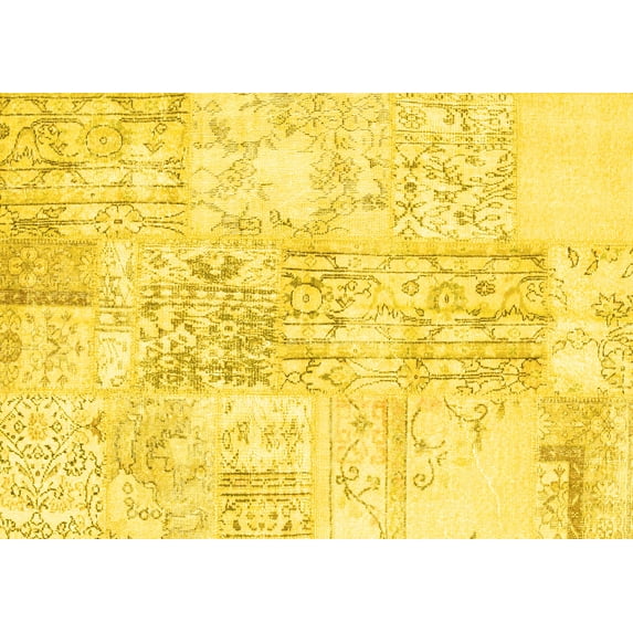 Ahgly Company Machine Washable Indoor Rectangle Abstract Yellow Contemporary Area Rugs, 4' x 6'
