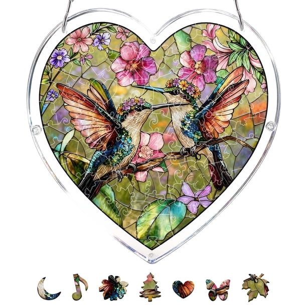 Acrylic Heart-shaped Puzzle Wind Chime Pendant 94-Piece Puzzle Porch Garden Wind Chime