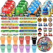 98 Pcs Train Party Favors,Train Print Party Supplies Include Stickers Stamps Keychains Slap Bracelets and Drawstring Bags Party Decorations for Kids TrainTheme Birthday Party Favors Supplies