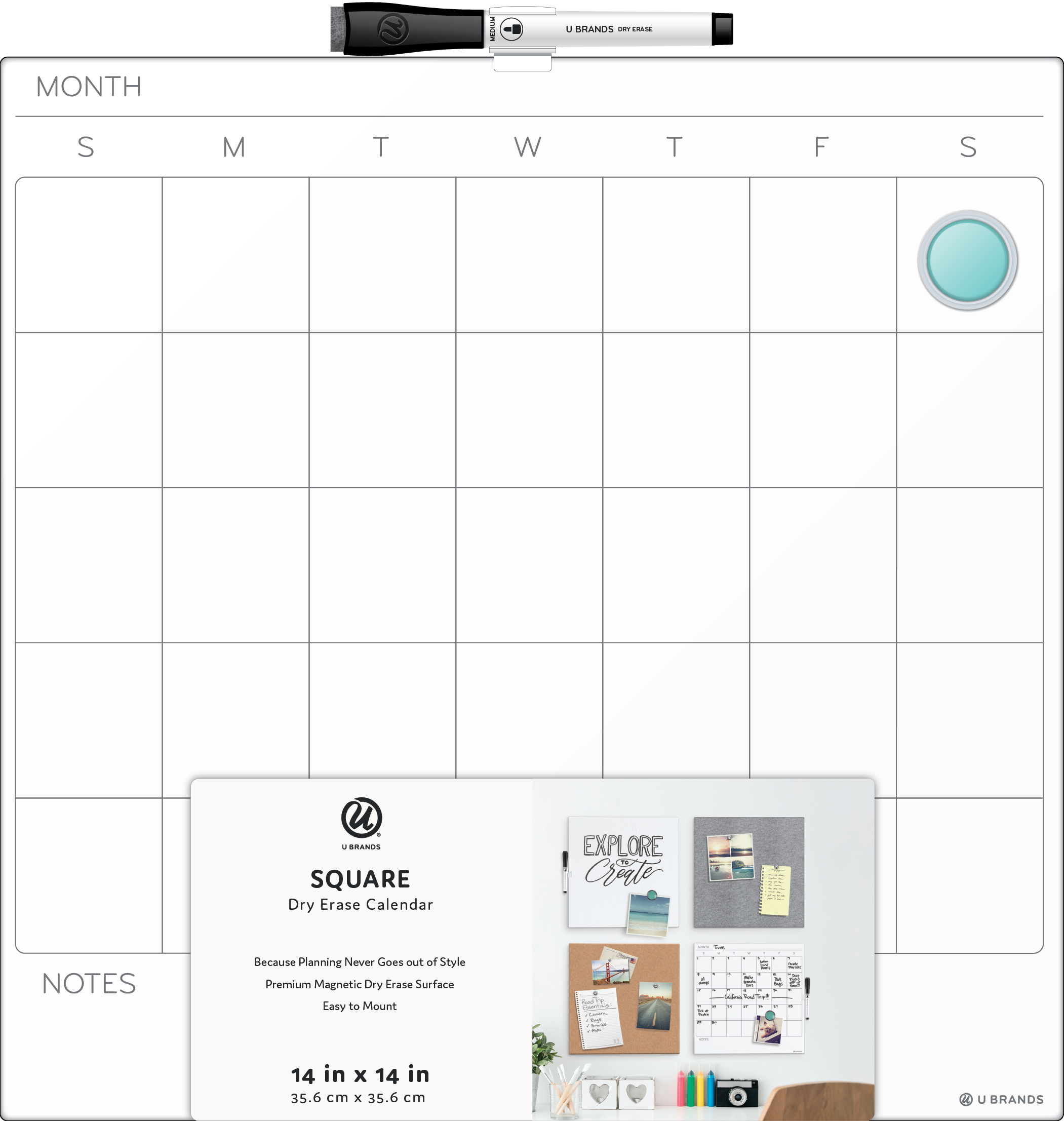U Brands 14x14 Magnetic Dry Erase Calendar Board photo 8