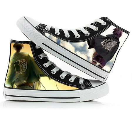 

Boys Teens Men Anime Attack on Titan Canvas Shoes Hand Painted Eren Jager/Mikasa Ackerman Pattern Skateboard Shoes High Top Casual Sneakers for Anime Fans