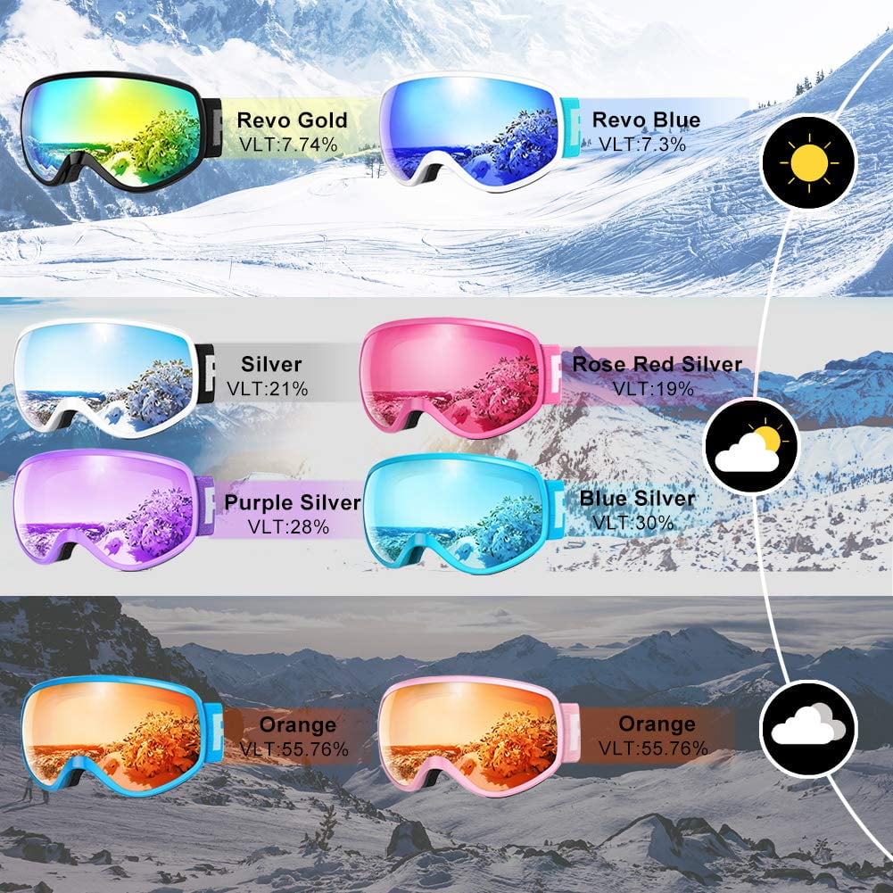 findway - Gafas de esquí y snowboard para niños, niñas, jóvenes, diseño  para usar sobre lentes