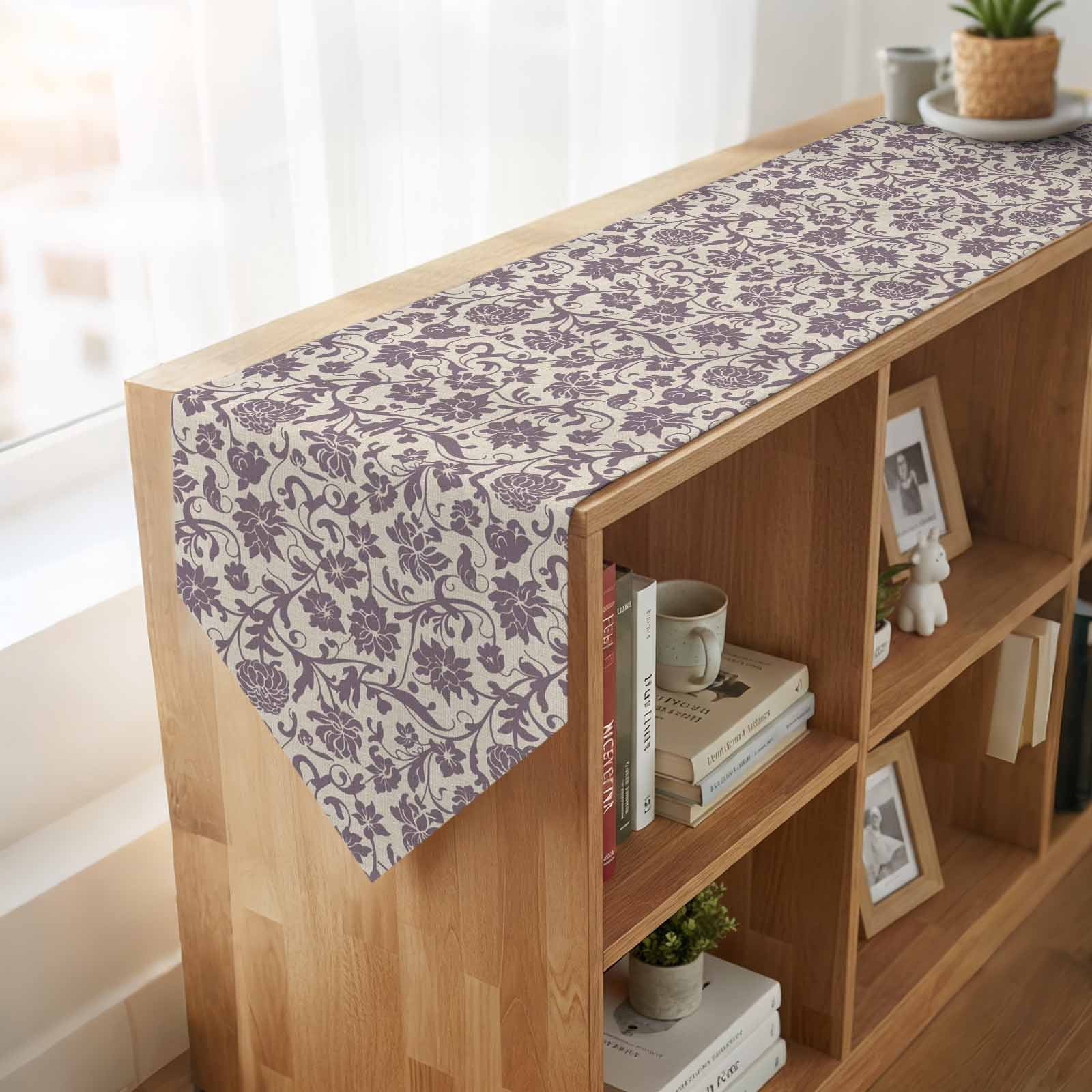 Purple Floral Table Runner Linen Burlap Table Runner 36 Inches Small Spring Plants Flowers Vintage Rustic Dresser Scarves for Kitchen Island Coffee Dining Party Wedding Banquet Holiday Decor 13"x36"
