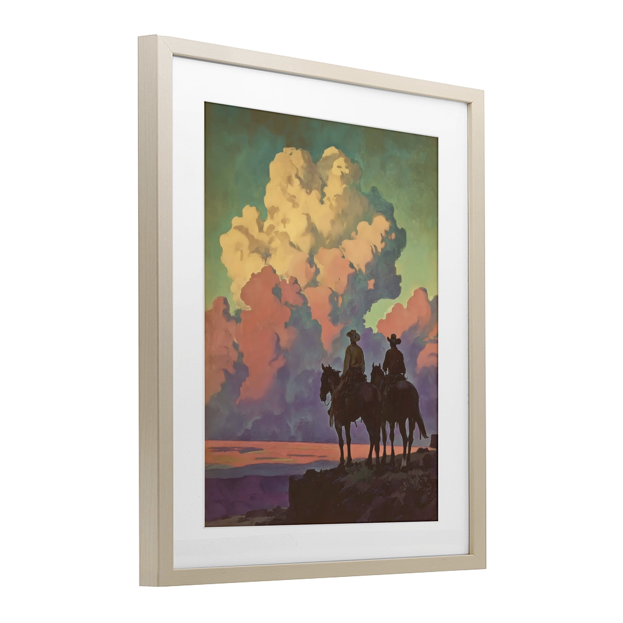Stupell Industries Cowboys Silhouetted Against Clouds Birch Framed Print Under Glass, design by Arlington Prints