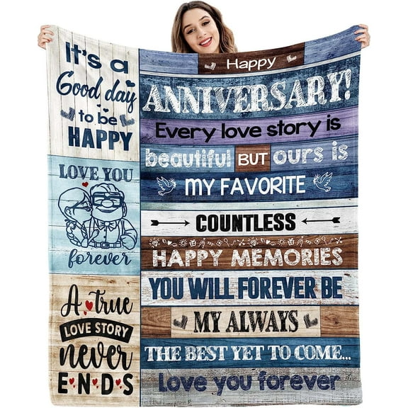 Wedding Anniversary Blanket Gifts for Him Her Best Romantic Anniversary Marriage Gifts for Wife Husband Men Women Happy Anniversary for Couple Mom Dad Parents Custom Blanket 60 X 50 Inches
