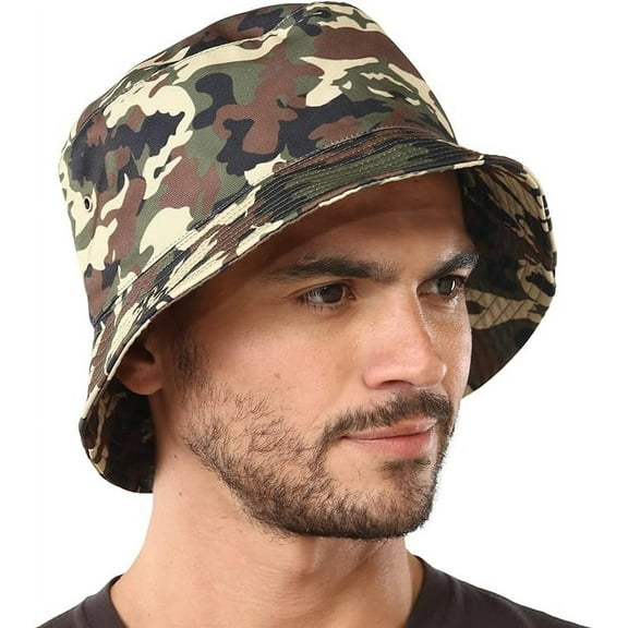 Tough Headwear Bucket Hat - Men's and Women's Fishing Beach Sun Hat - Army Camo Print