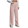 thumbnail image 1 of Women's Work Pants - High Elastic Waisted Trousers - Straight Wide Leg Button Down Casual Pants, 1 of 5