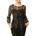 thumbnail image 6 of INSPIRE CHIC Women's Lace Peplum Blouse Floral Bracelet Sleeves Self-Tie Waist Top XL Green, 6 of 9