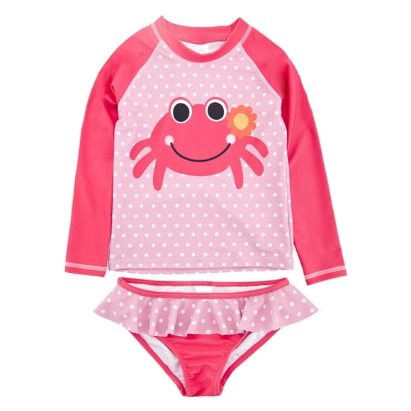 TBWNWG Maillot de Bain à Manches Longues pour Filles Imprimé Crabe Protection Solaire UPF 50 pour Tout-Petits et Enfants, Taille 3-4 Ans