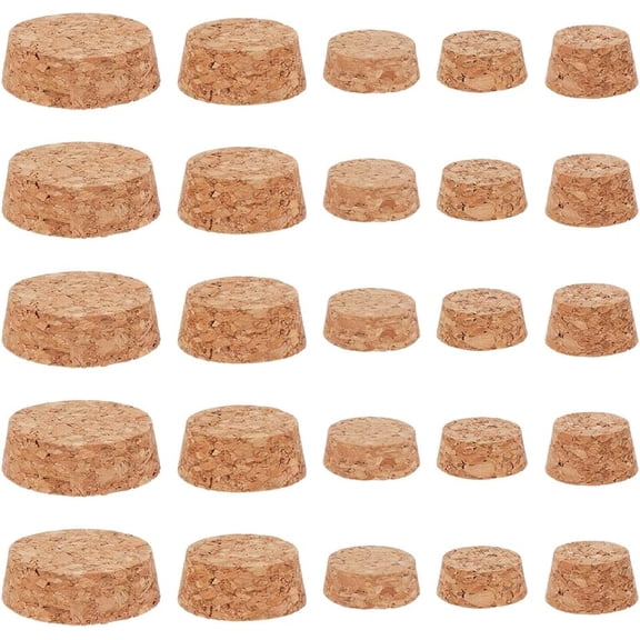 25Pcs 5 Sizes Large Cork Bottle Stoppers 1 to 1.9 Inch Wooden Tapered Cork Plugs Replacement Natural Soft Small Craft Corks Lids for Wine Beer Bottle Glass Bottles Mason Jars