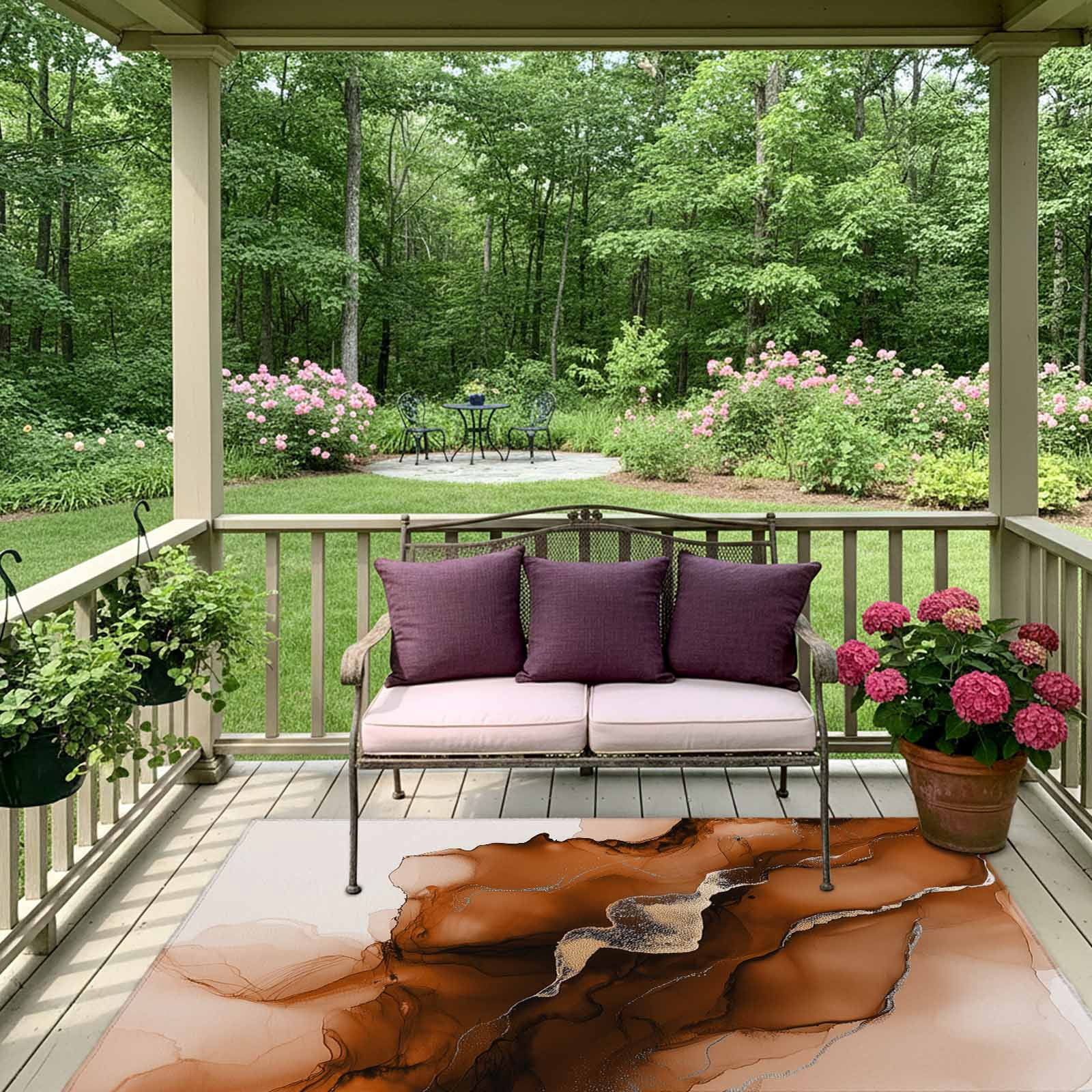 Outdoor Rug 5x8ft Abstract Ombre Chestnut Marble Large Area Rug White Modern Art Indoor Outdoor Carpet Outdoor Rugs Mats for Patio Camping,RV,Front Door, Outside Decor